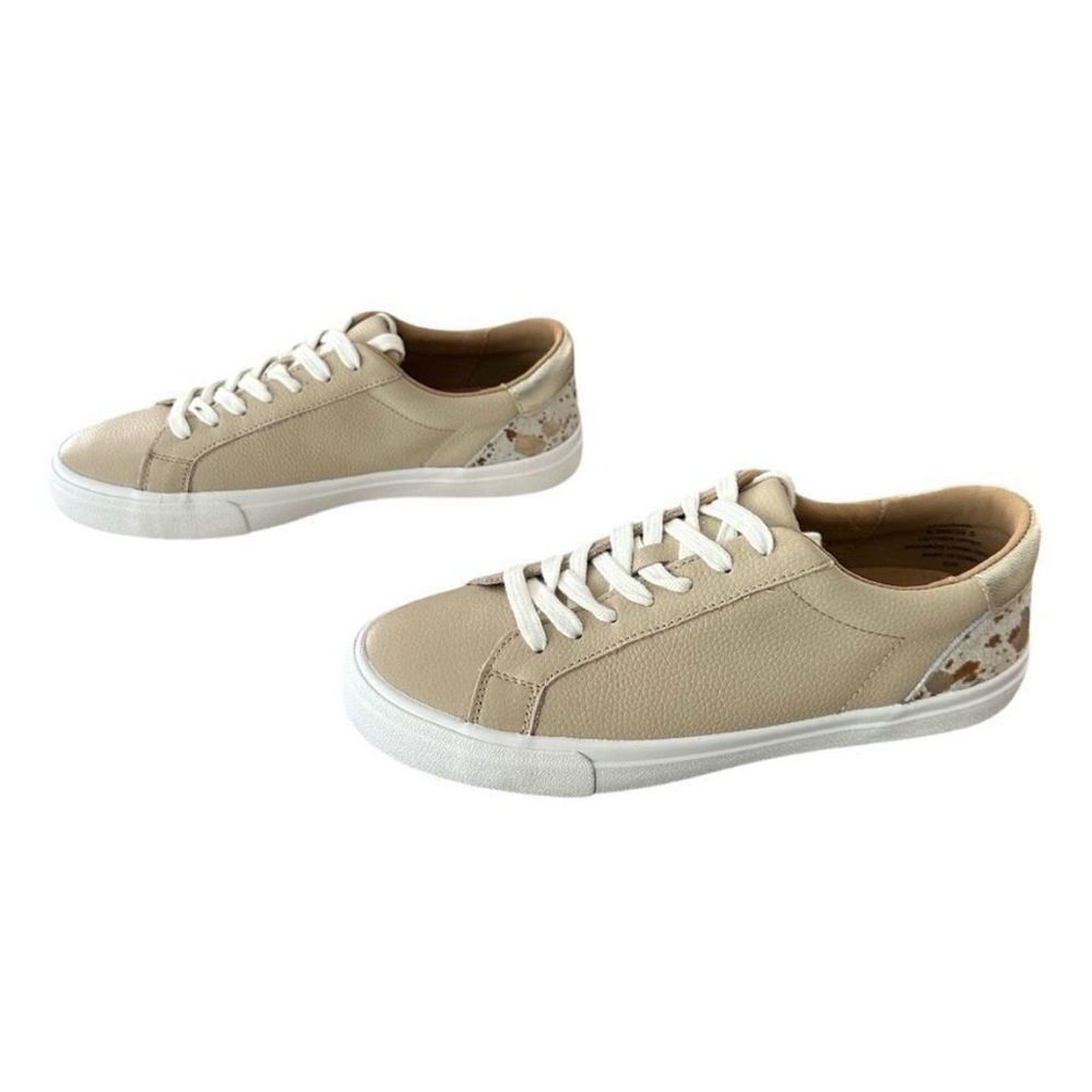 Lucky Brand Divahna Stucco Cream Leather Sneakers Cow Hair Detail Size 8.5 - Picture 3 of 8